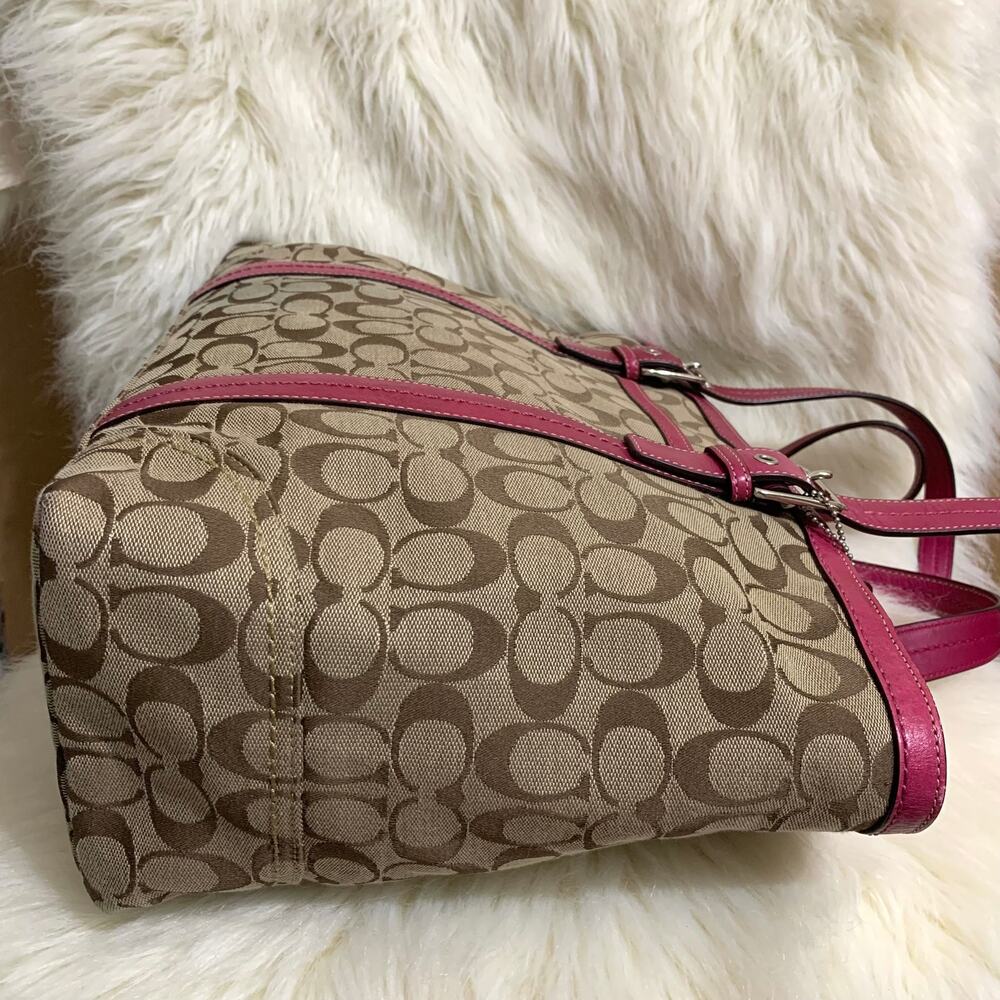 COACH HAMPTON Large Vintage Khaki & Pink Signature Canvas Tote F12647 - Picture 5 of 15